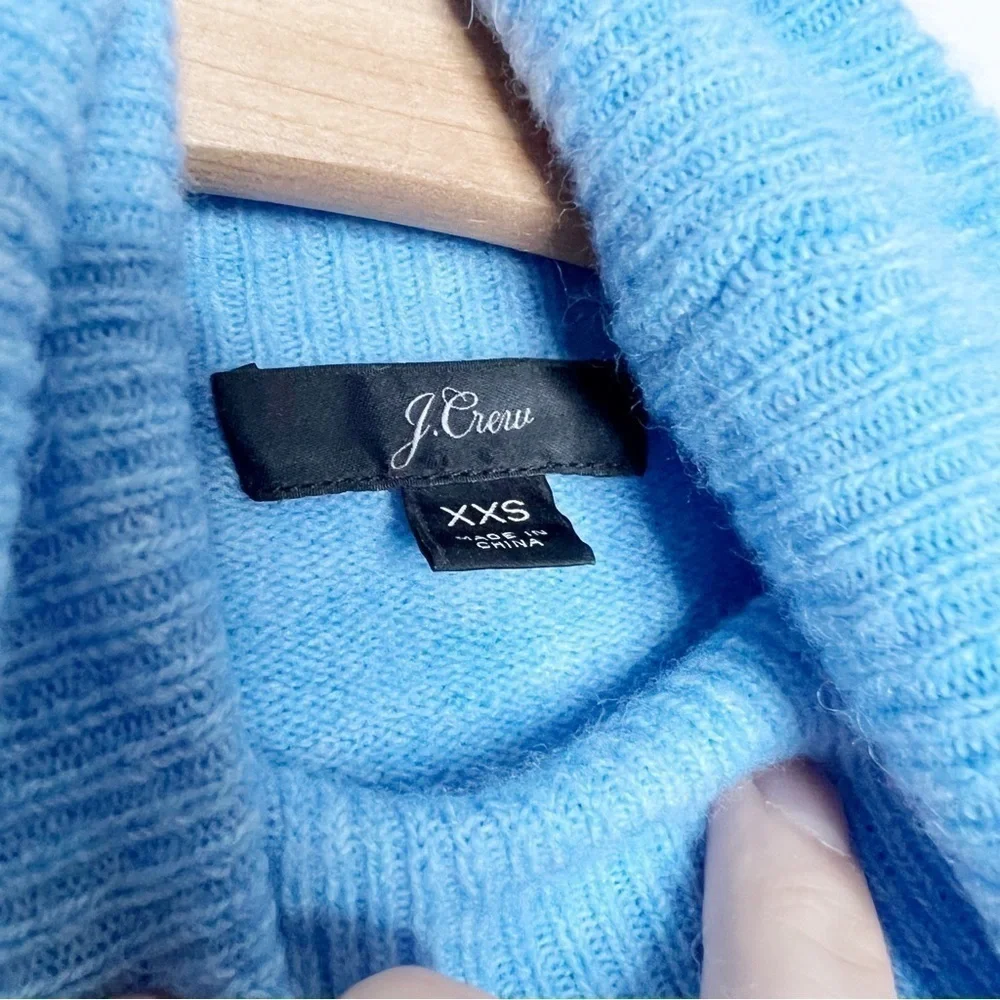 J. Crew Merino Wool Turtleneck Sweater Side Slits Supersoft Yarn Blue Sz XXS